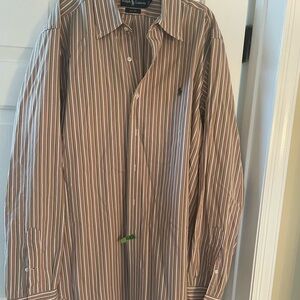 Ralph Lauren Brown Striped Button Down Shirt, dry cleaned ready to go